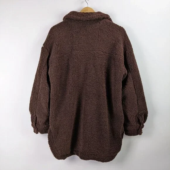 NWT Thread & Supply Size M Sherpa Shacket Fleece Teddy Cozy Jacket Coffee Brown - Picture 4 of 7